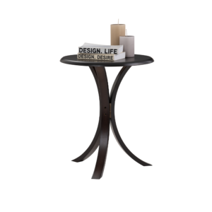 MODERN STYLE ROUND SIDE TABLE WITH MDF + LACQUER TOP AND HDF LEG IN DARK CHESTNUT