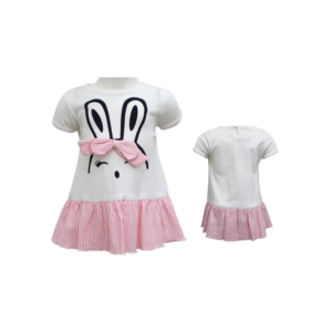 BABY GIRLS FROCK WITH BOW- PINK/ WHITE