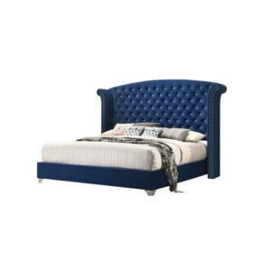 PACIFIC BLUE VELVET KING WINGBACK BED