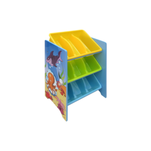 CHILDREN STORAGE SHELF WITH 3 PLASTIC TRAYS AND DIVIDERS
