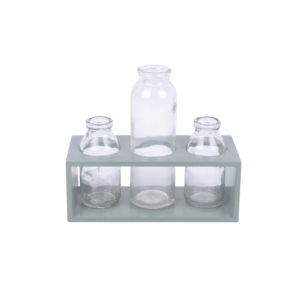 SET OF 3 PCS GLASS VASE WITJ MDF STAND