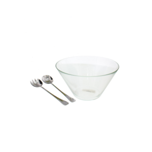 3 PCS GLASS SALAD BOW SET WITH SALAD FORK AND SPOON