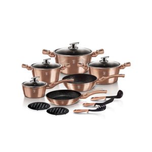 BERLINDER H. MARBLE COATING COOKWARE SET- ROSE GOLD EDITION- 15PCS