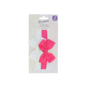 HAIR RIBBON BOW- WHITE, PINK