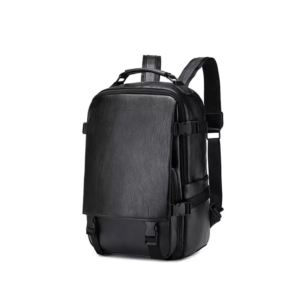 MEN PU LEATHER BACKPACK 15.6 INCH LAPTOP BOOKBAG- BLACK