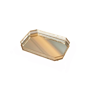 METAL RECTANGULAR DECORATIVE MIRROR GOLDEN TRAY WITH OVERGILD (2)- 41*31*4.5CM