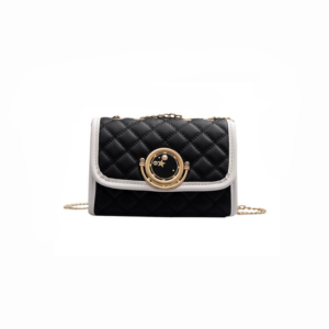 GIRL'S QUILTED SHOULDER BAG WITH CONTRAST PIGING- BLACK