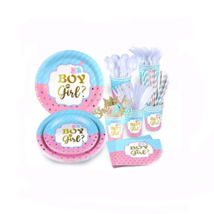 BLUE AND PINK, PARTY TABLEWARE SET FOR BIRTHDAY