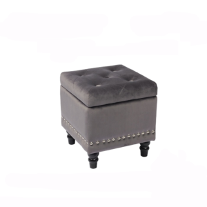 VELVET FOOTSTOOL WITH SYORAGE LIGHT GREY