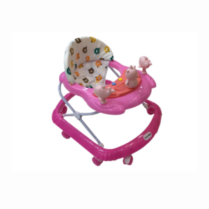 BABY WALKER- STROLLER WITH 8 WHEELS, ADJUSTABLE HEIGHT, FOLDABLE, BRAKE, CAR- PINK