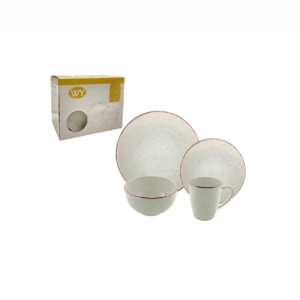 CERAMIC DINNER SET, 4 PIECES, PLATE BOWL CUP, EARTHENWARE CLASSIC STYLE