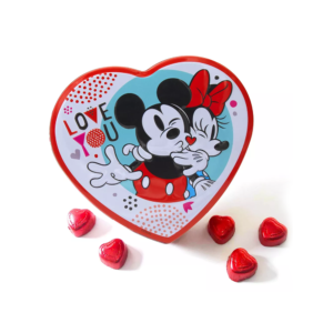 MICKEY MINNIE VALENTINE'S HEART TIN WITH MILK CHOCOLATE HEARTS- 3.6OZ