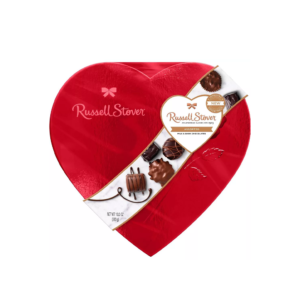 RUSSELL STOVER VALENTINE'S ASSORTED CHOCOLATES RED FOIL HEART- 10OZ
