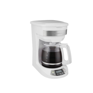 HAMILTON BEACH PROGRAMMABLE 12 CUP COFFEE MAKER, WHITE, STAINLESS ACCENTS