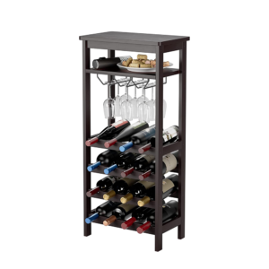 WINE RACK FREESTANDING FLOOR WITH GLASS HOLDER RACK, TABLETOP & 16 BOTTLES HOLDER,FOR KITCHEN, OFFICE, BAR