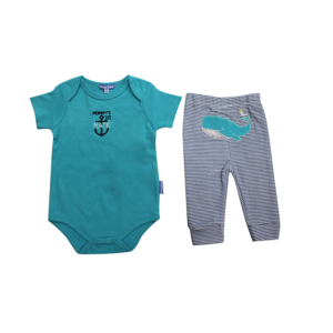 BOYS 2 PCS SET, TOP/PANTS (GREEN/GREY)