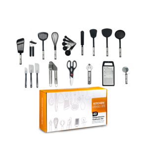 KITCHEN USTENSIL SPATULA SET, STAINLESS STEEL HANDLES 40 PCS- BLACK