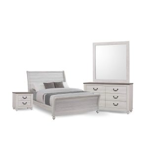 STILLWOOD QUEEN SLEIGH PANEL BED VINTAGE LINEN- 4 PIECES