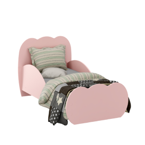 CLOUD-SHAPPED SINGLE BED, SLATTED BASE, VELVET FABRIC PINK